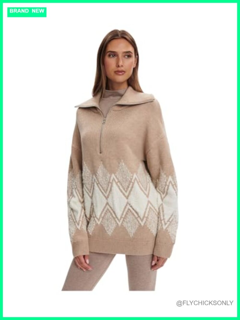 Varley Betty Jacquard Half Zip Pullover Sweater Relaxed Fit Women's